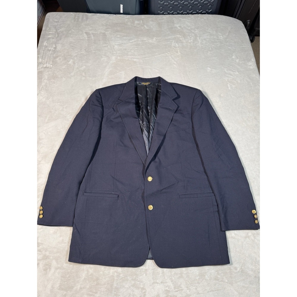 Vintage Brooks Brothers Blazer Mens 46 Navy Gold Button Wool Old Money